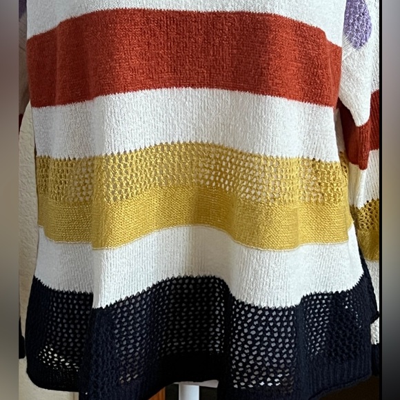 FATE White Striped Loose Knit Lightweight Long Sleeve Sweater Size Large - Picture 3 of 9